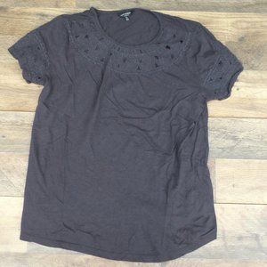 Lucky Brand black top Sz M Embroidered